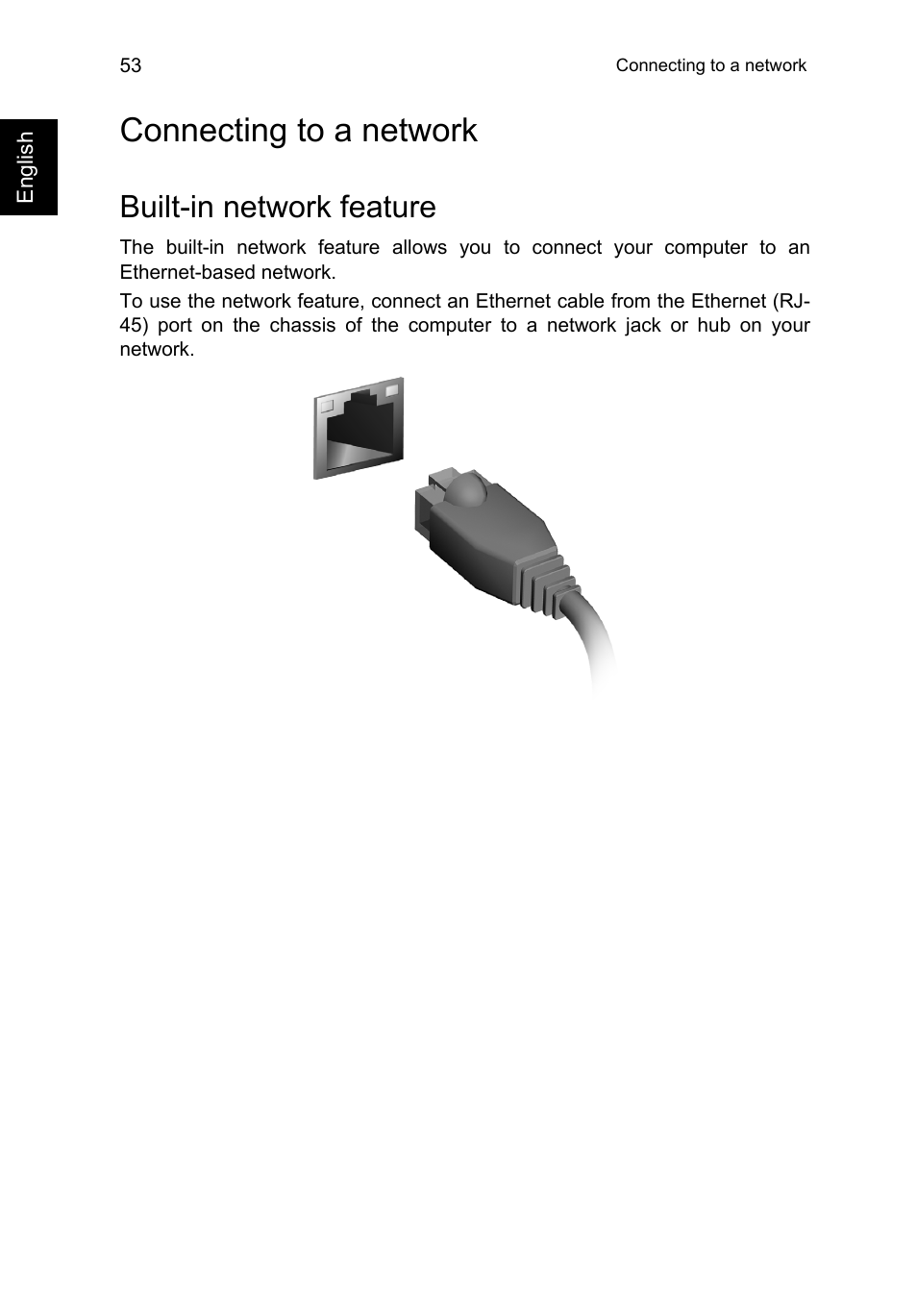 Connecting to a network, Built-in network feature | Acer TravelMate P645-V User Manual | Page 65 / 85