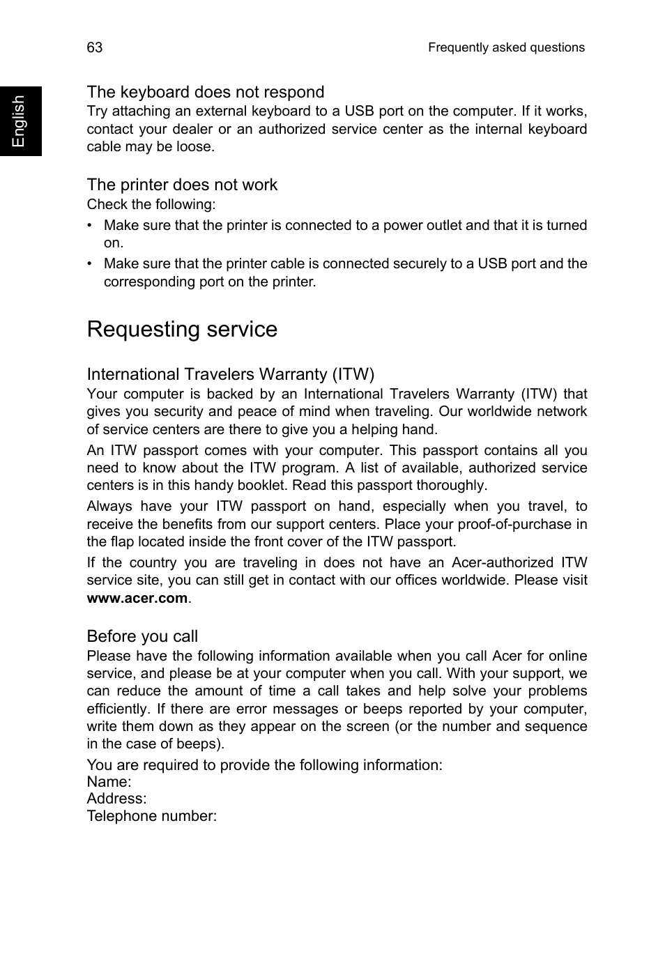 Requesting service | Acer TravelMate P645-V User Manual | Page 75 / 85