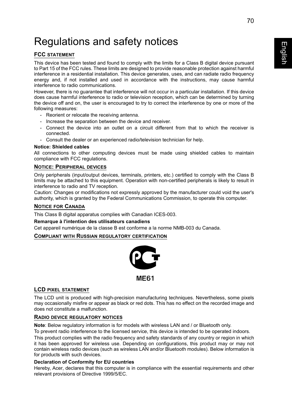 Regulations and safety notices, Engl ish | Acer TravelMate P645-V User Manual | Page 82 / 85