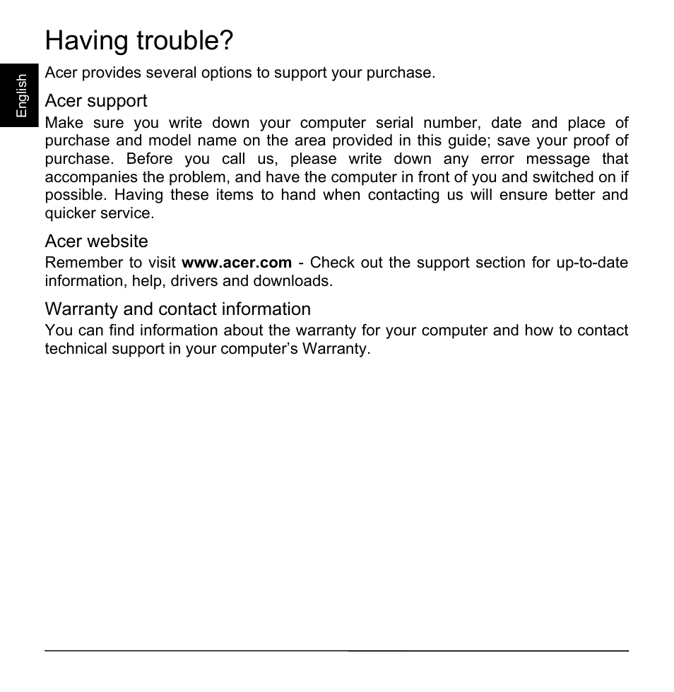 Having trouble | Acer W4-821P User Manual | Page 4 / 12