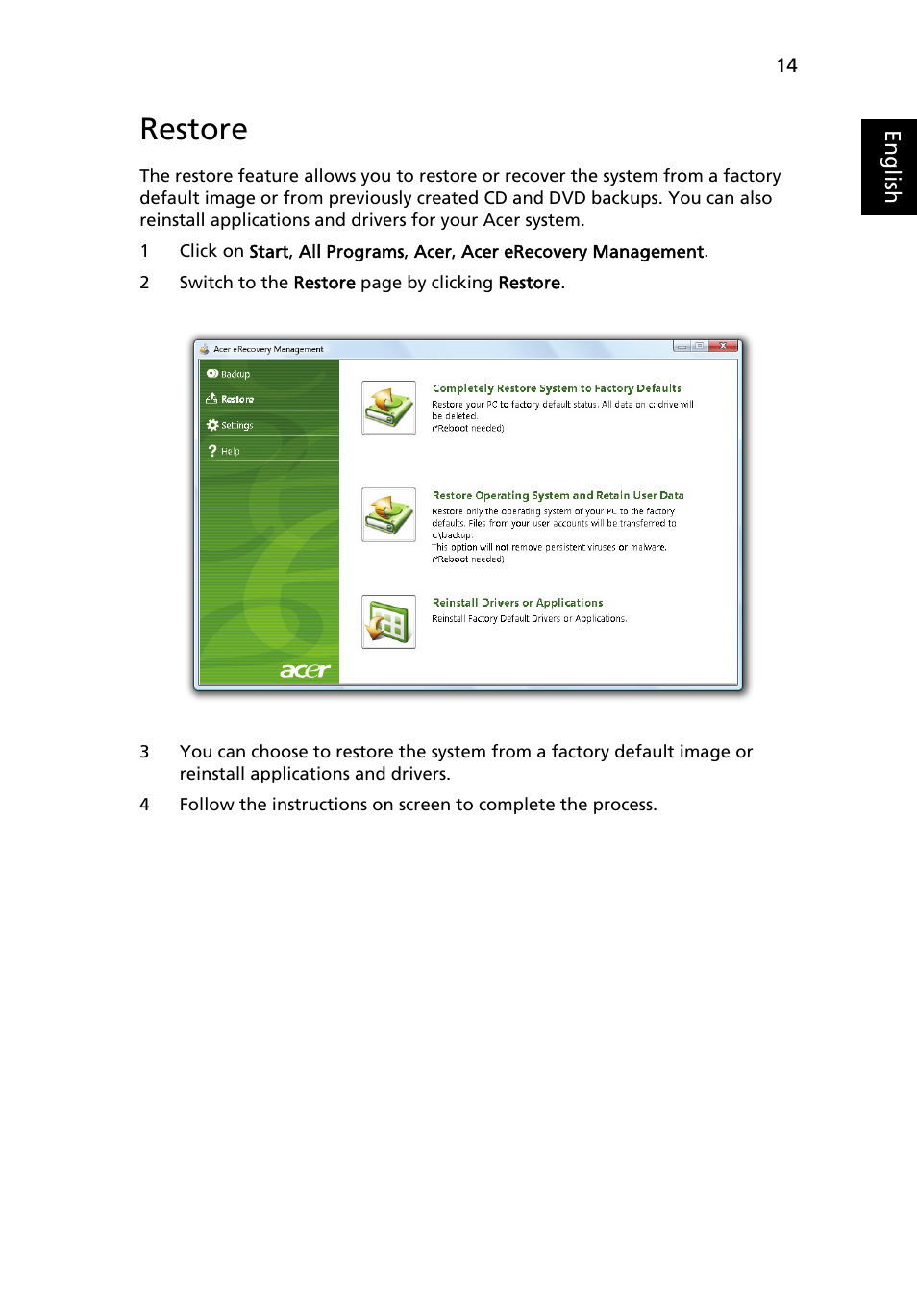Restore | Acer Aspire 5517 User Manual | Page 33 / 74