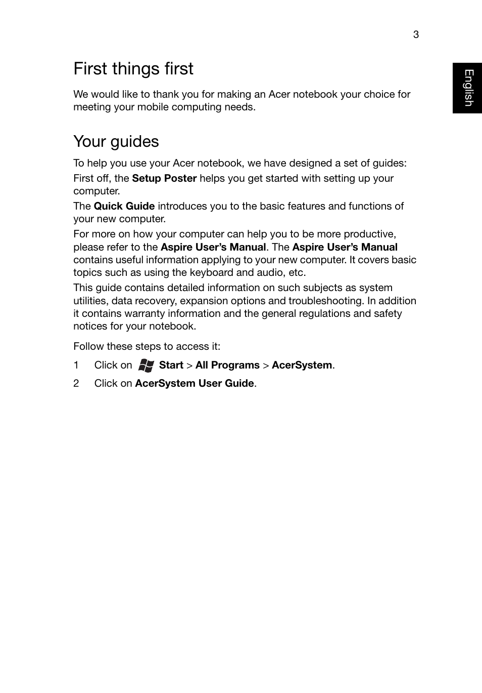 First things first, Your guides | Acer Aspire M5-581G User Manual | Page 3 / 10
