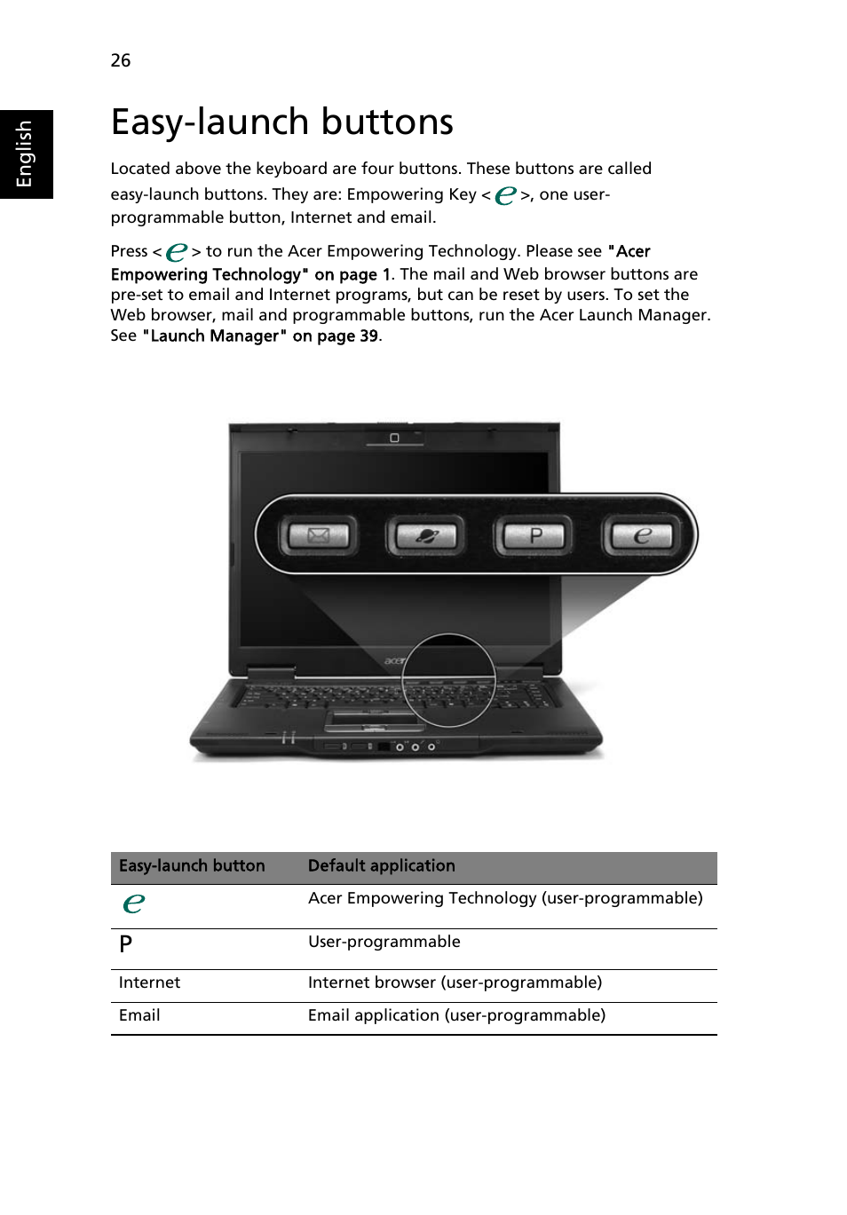 Easy-launch buttons | Acer TravelMate 6552 User Manual | Page 44 / 96