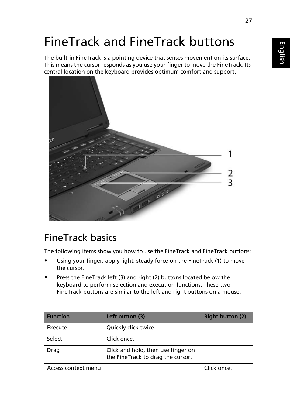 Finetrack and finetrack buttons, Finetrack basics | Acer TravelMate 6552 User Manual | Page 45 / 96