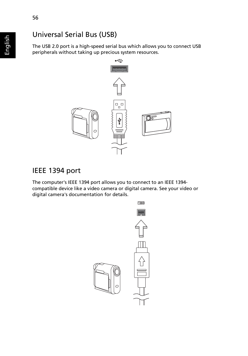 Ieee 1394 port, Universal serial bus (usb) | Acer TravelMate 6552 User Manual | Page 74 / 96