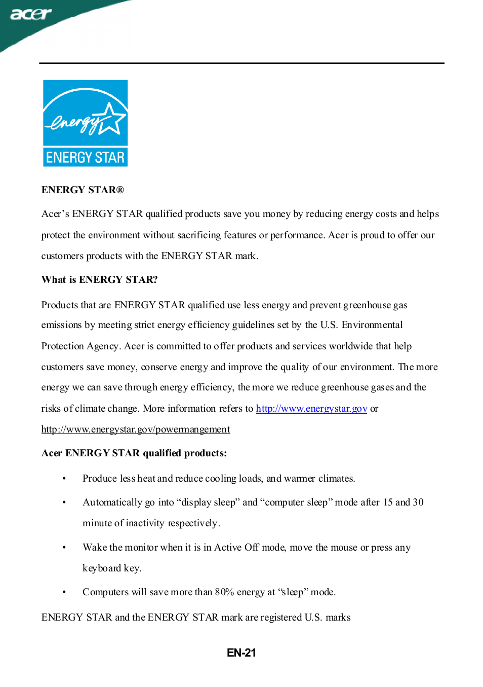 Acer G205H User Manual | Page 22 / 24