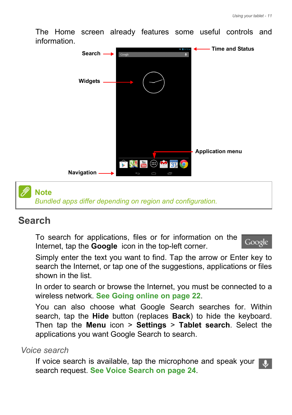 Search, Voice search | Acer B1-720 User Manual | Page 11 / 52