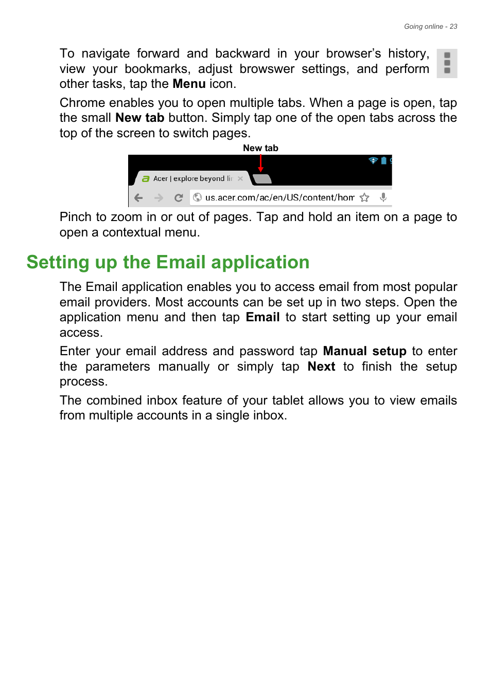 Setting up the email application | Acer B1-720 User Manual | Page 23 / 52