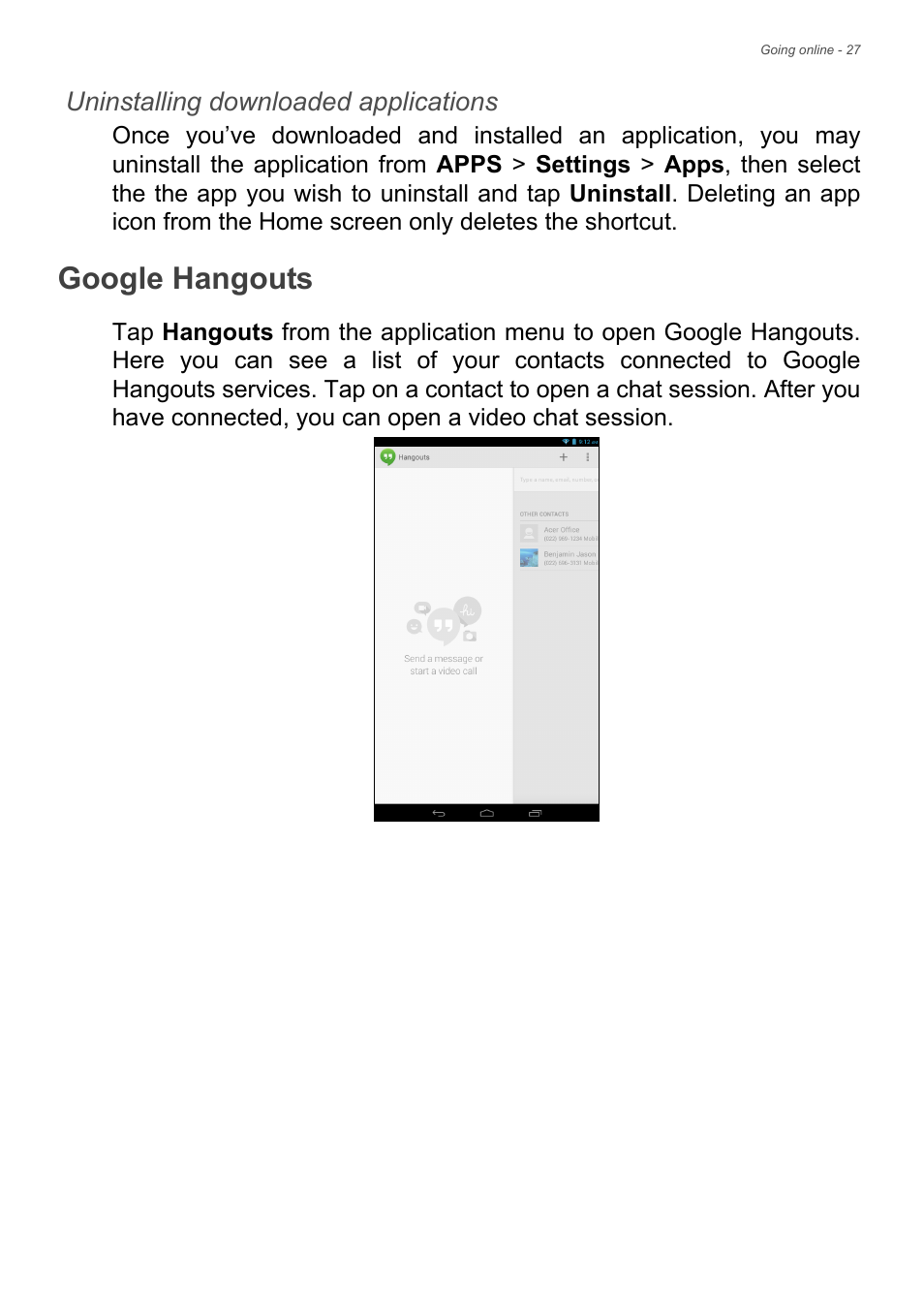 Google hangouts | Acer B1-720 User Manual | Page 27 / 52