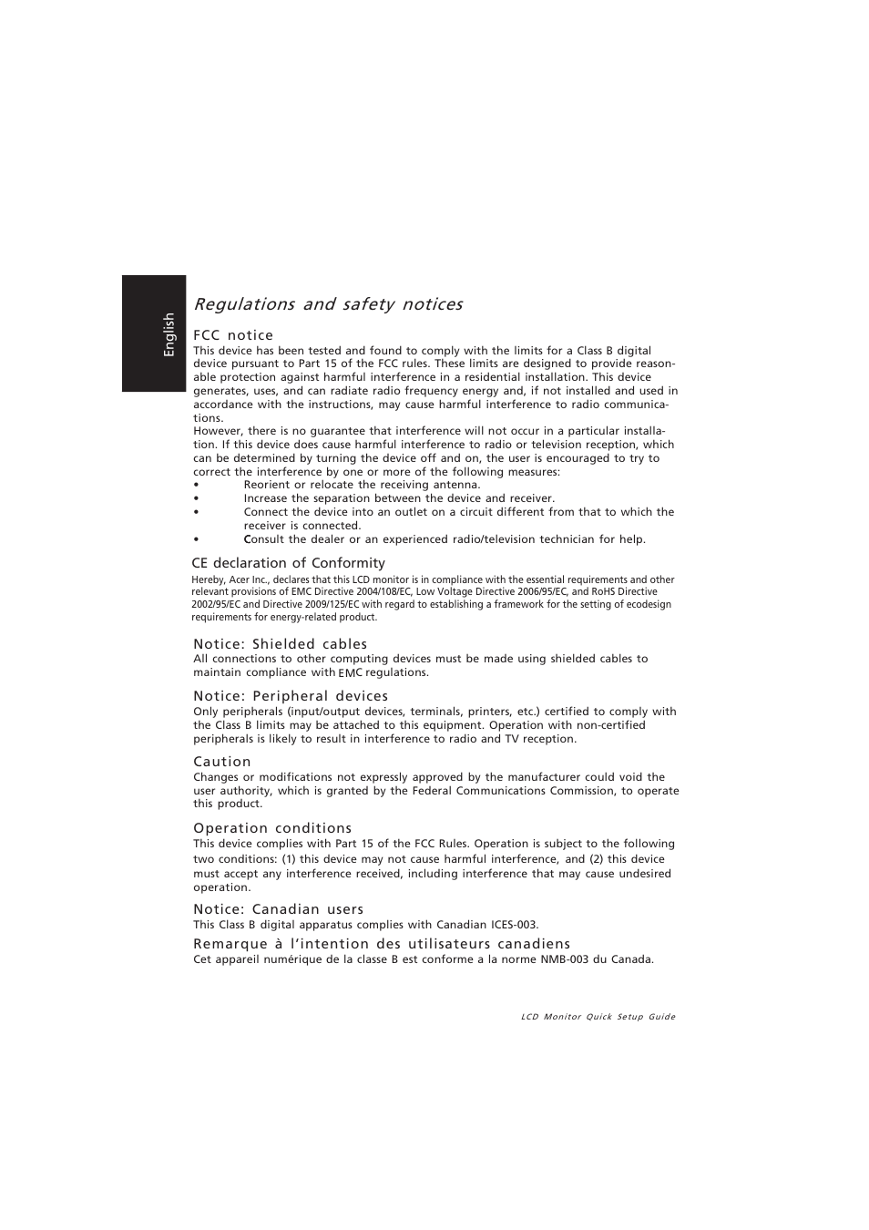 Regulations and safety notices | Acer G236HL User Manual | Page 2 / 3