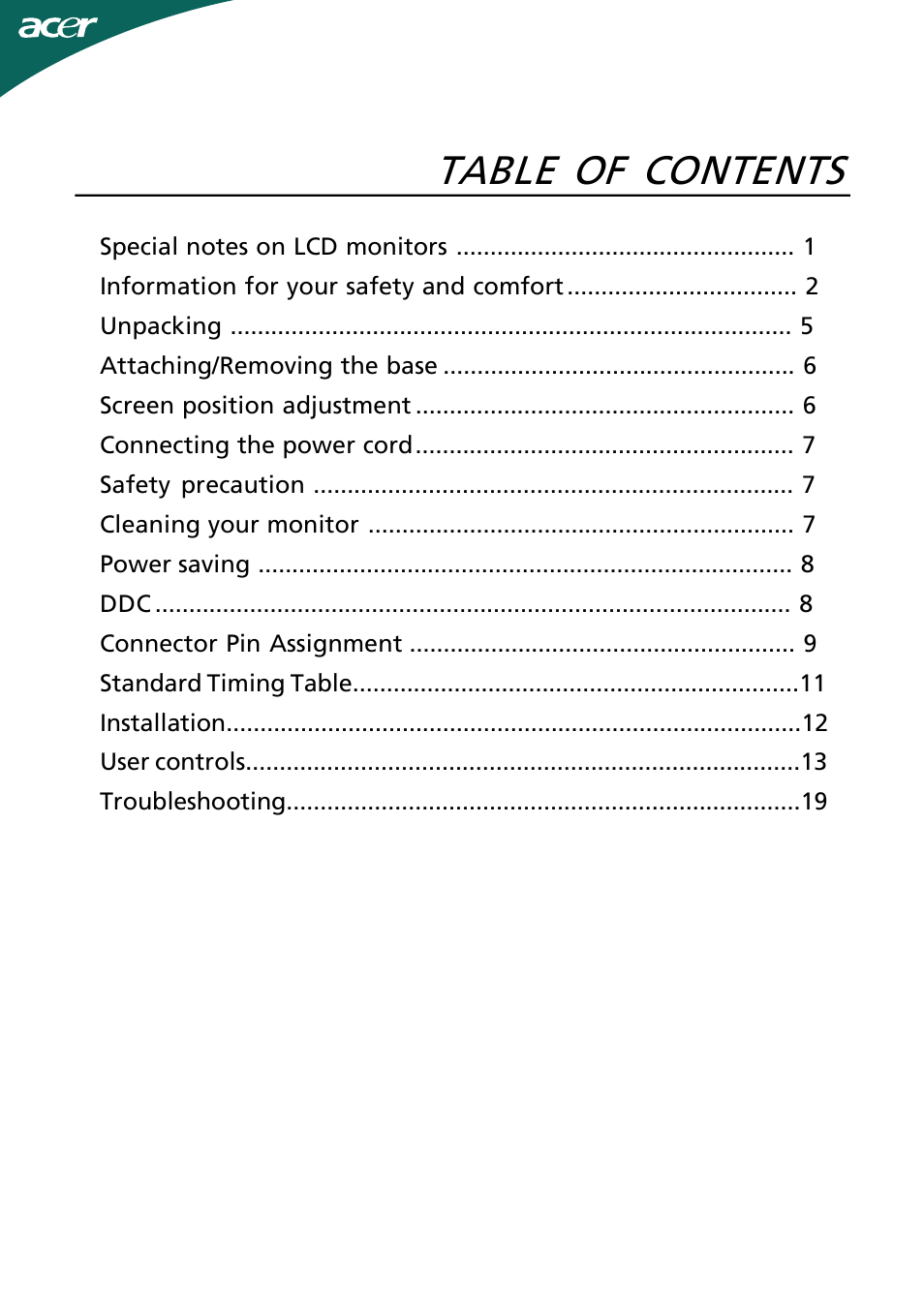 Acer H193WV User Manual | 23 pages