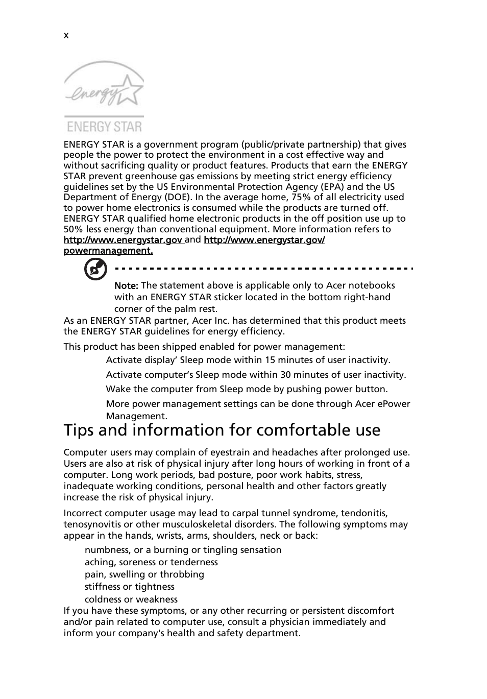 Tips and information for comfortable use | Acer TravelMate 4335 User Manual | Page 10 / 86