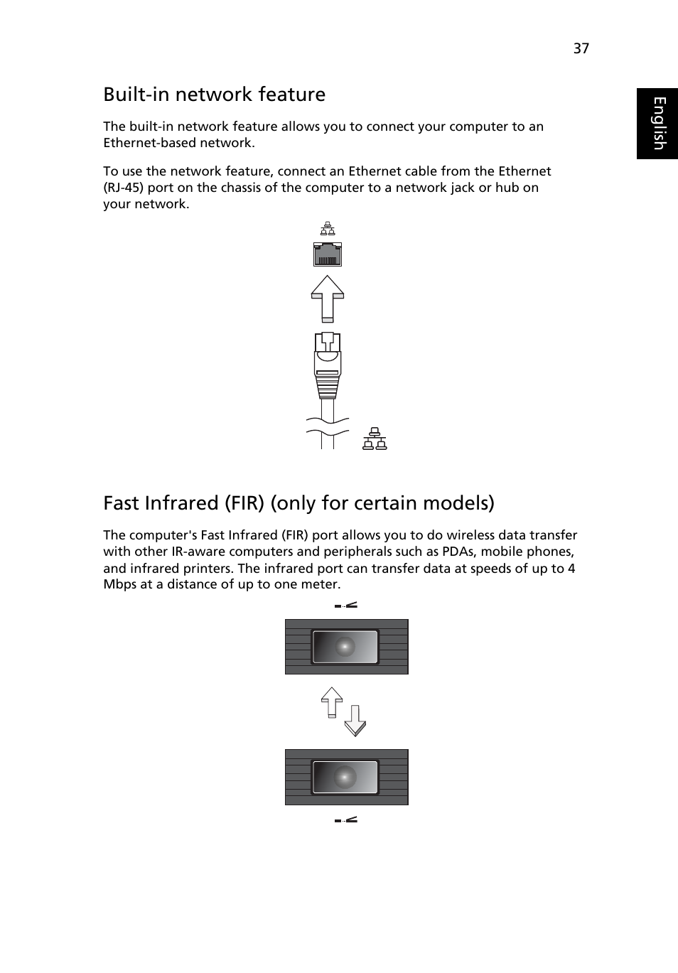 Built-in network feature, Fast infrared (fir) (only for certain models) | Acer TravelMate 4335 User Manual | Page 57 / 86