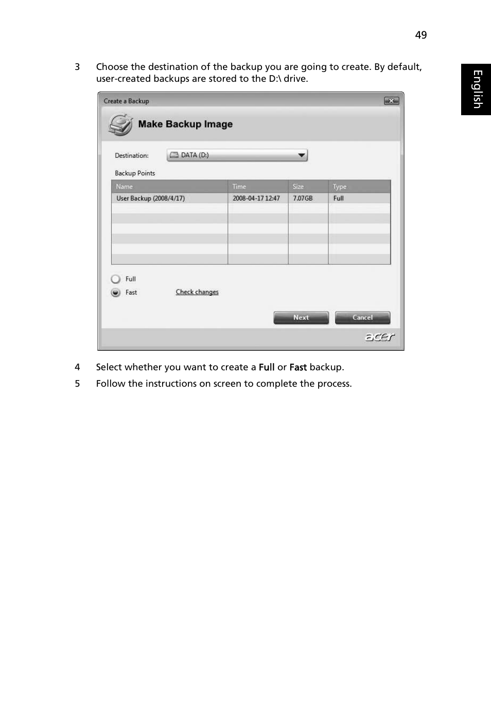 Acer TravelMate 4335 User Manual | Page 69 / 86