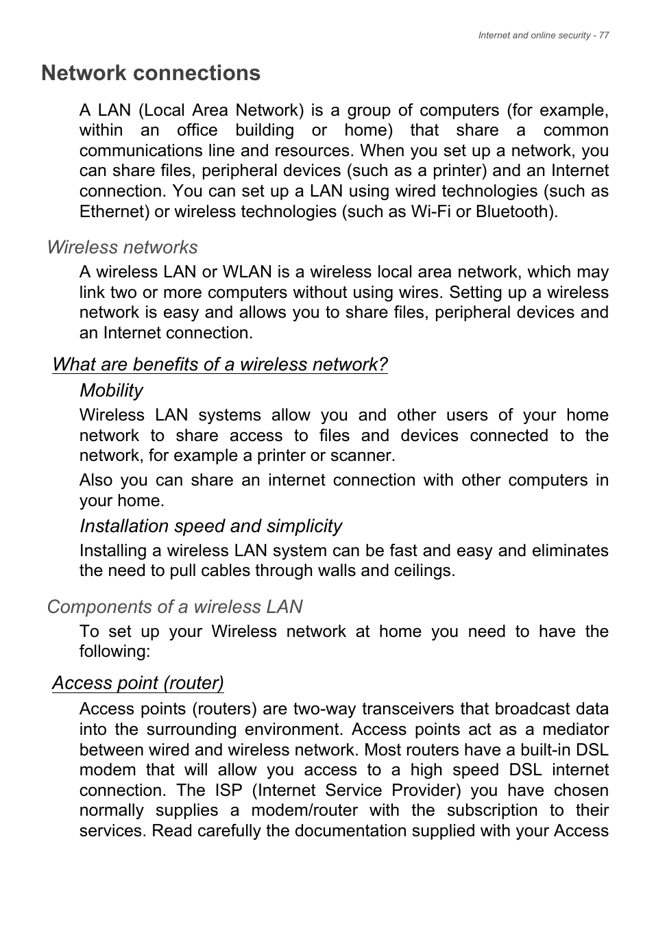 Network connections | Acer Aspire V5-132 User Manual | Page 77 / 85