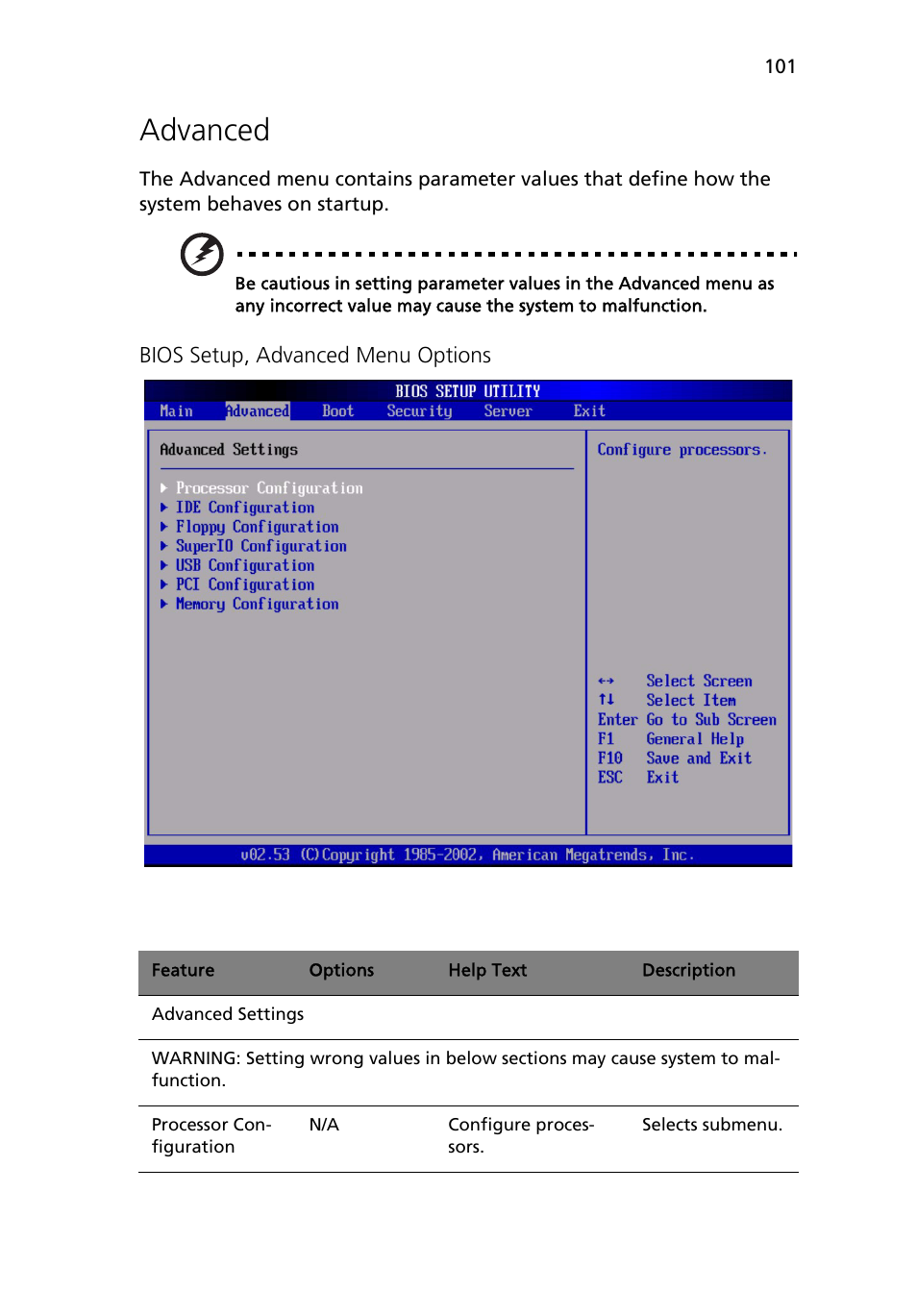 Advanced | Acer Altos R510 User Manual | Page 113 / 198