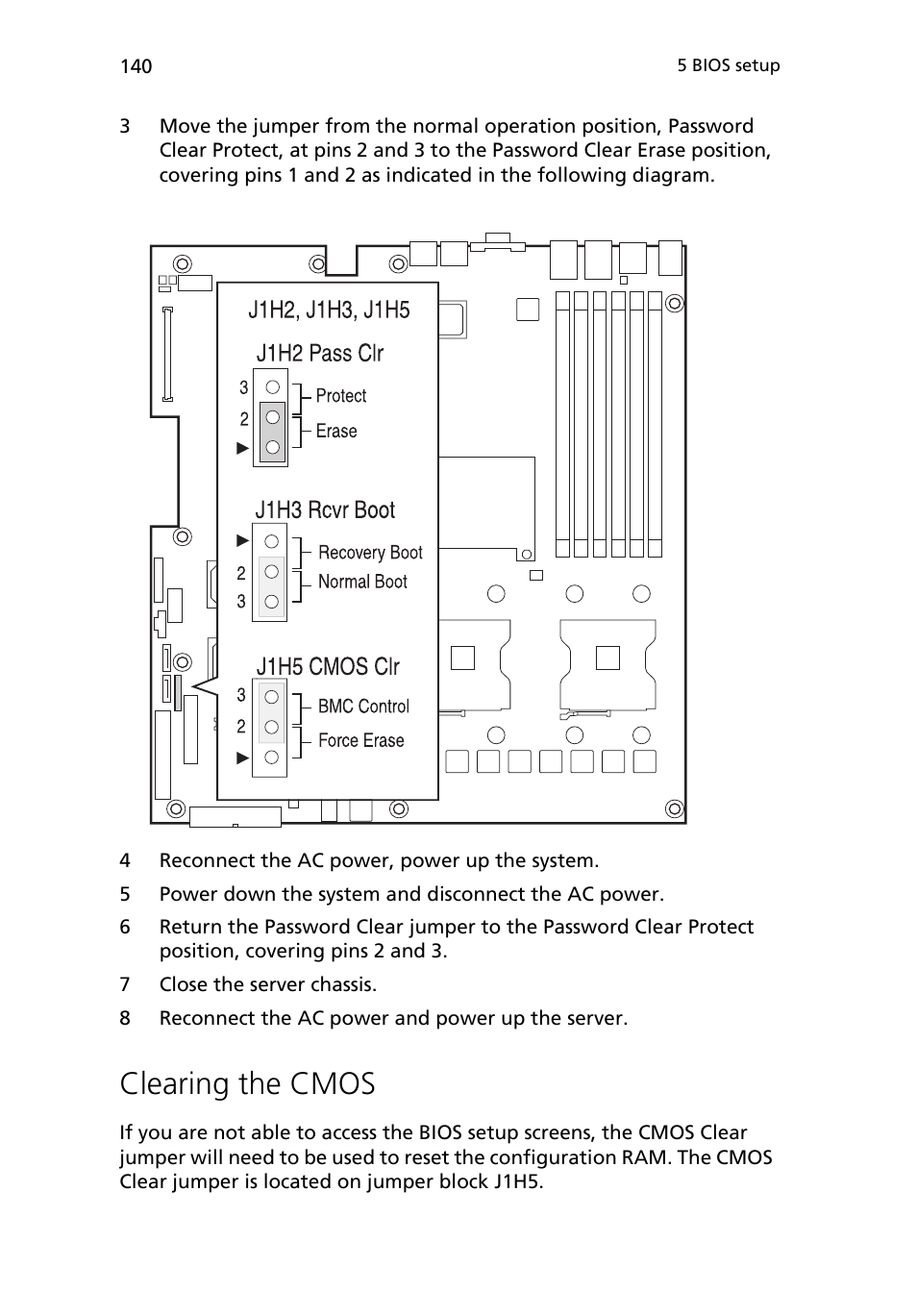 Clearing the cmos | Acer Altos R510 User Manual | Page 152 / 198