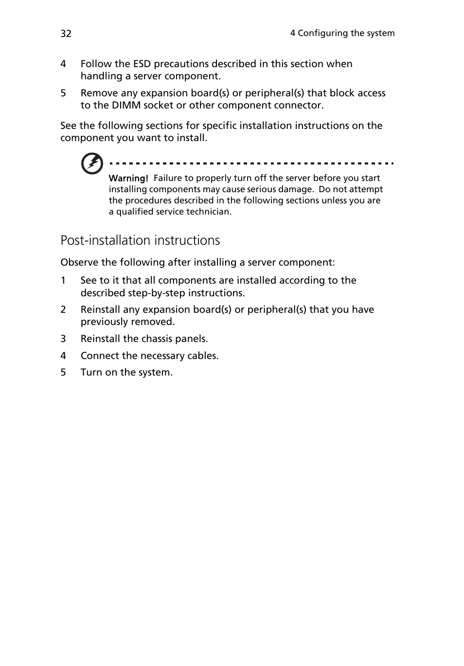 Post-installation instructions | Acer Altos R510 User Manual | Page 44 / 198