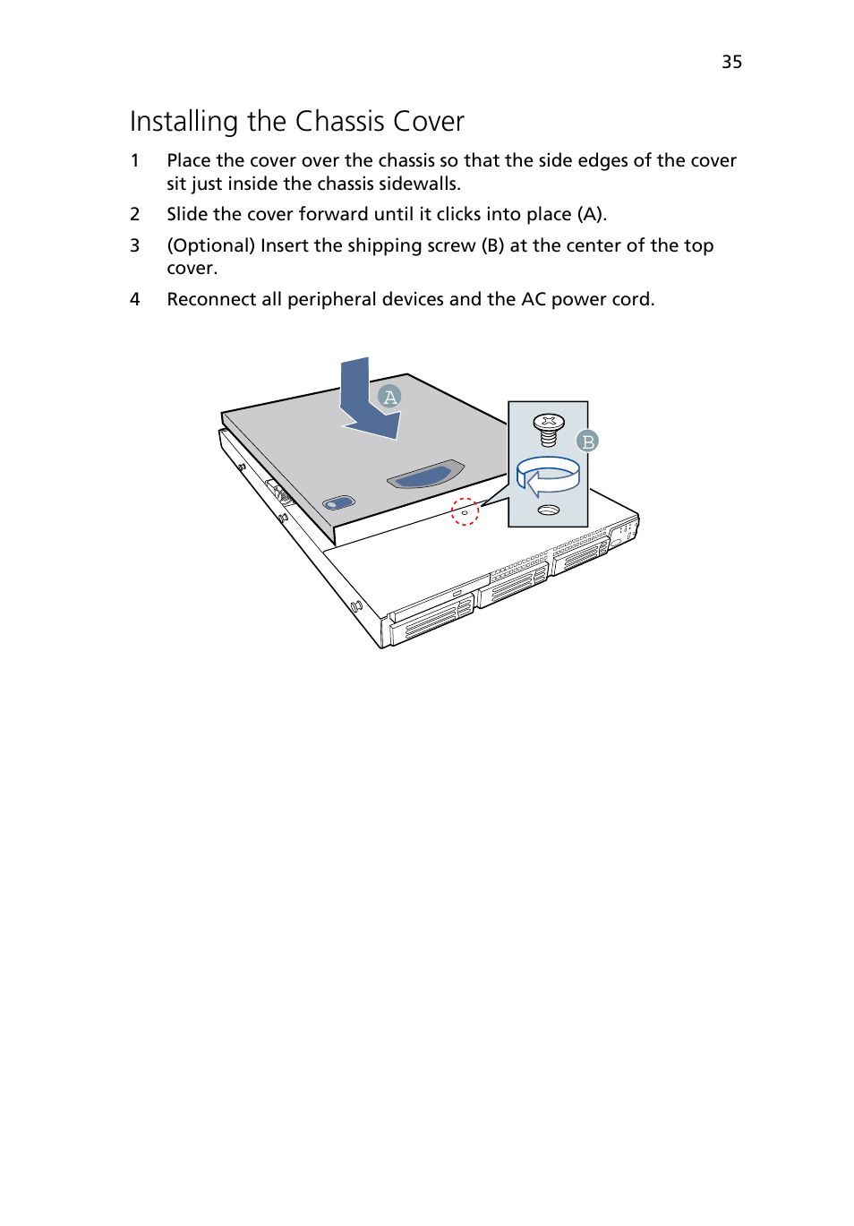 Installing the chassis cover | Acer Altos R510 User Manual | Page 47 / 198