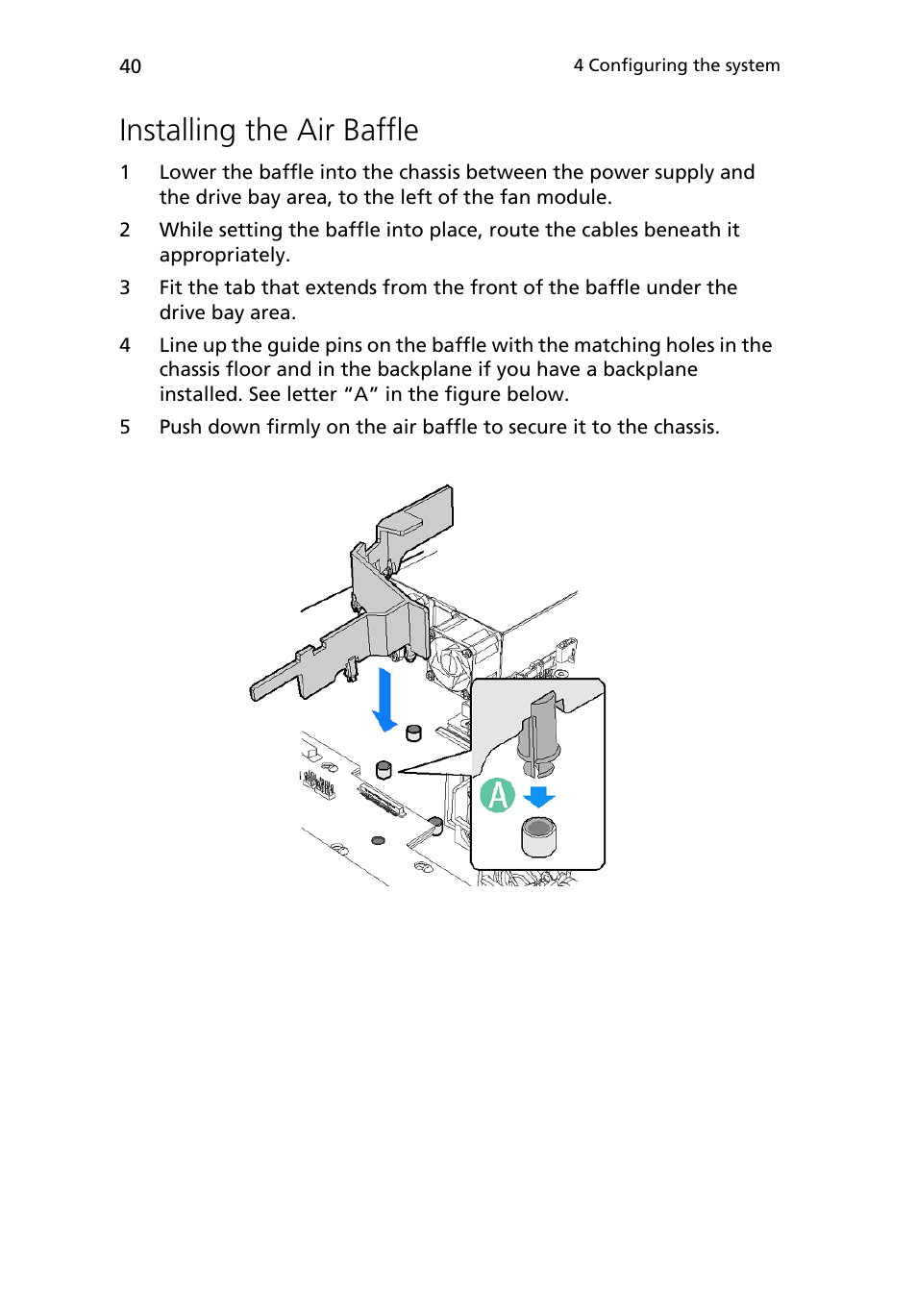 Installing the air baffle | Acer Altos R510 User Manual | Page 52 / 198