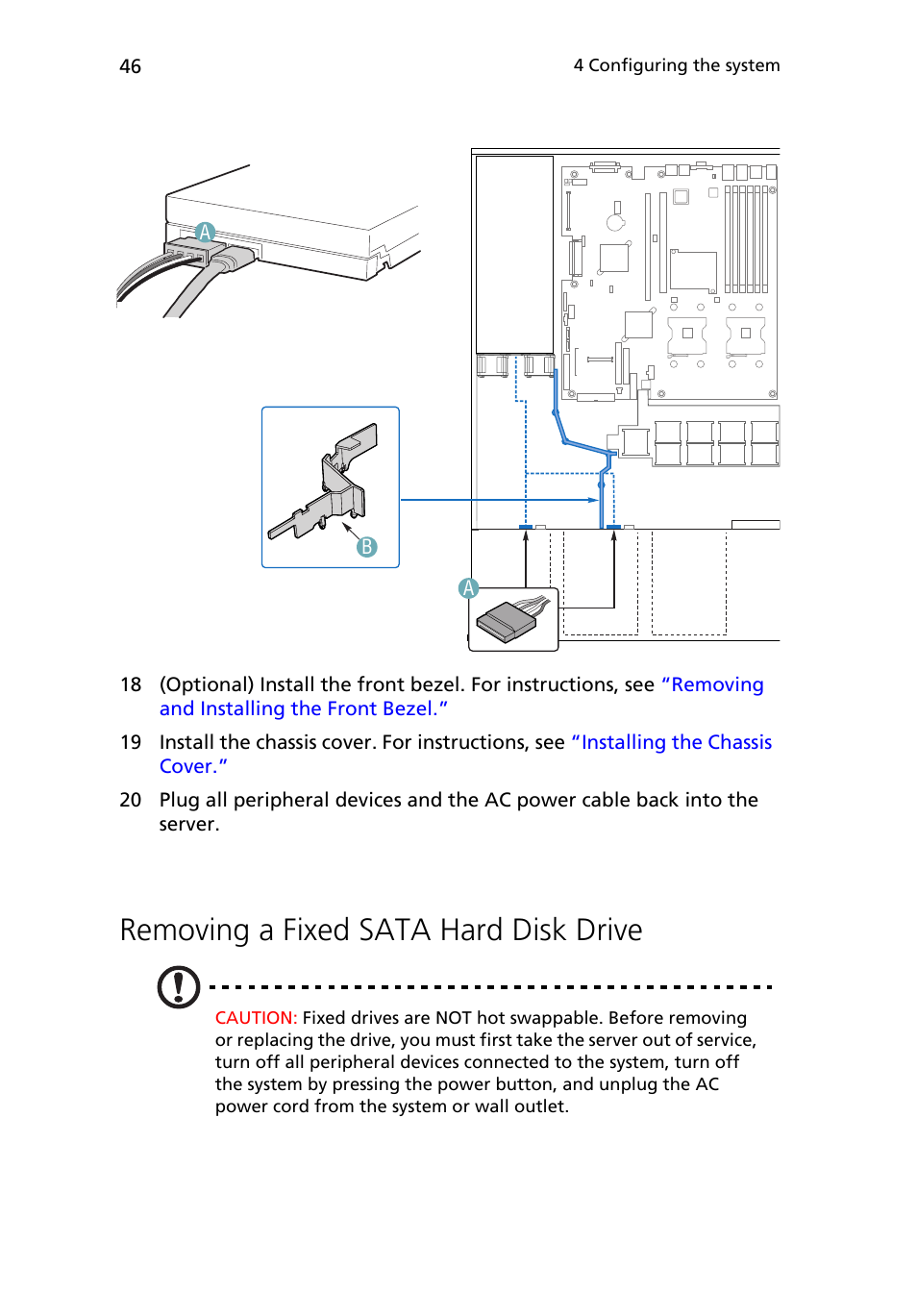 Removing a fixed sata hard disk drive | Acer Altos R510 User Manual | Page 58 / 198