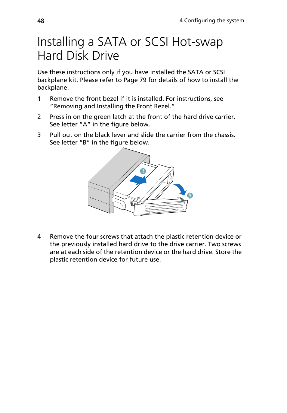 Installing a sata or scsi hot-swap hard disk drive | Acer Altos R510 User Manual | Page 60 / 198