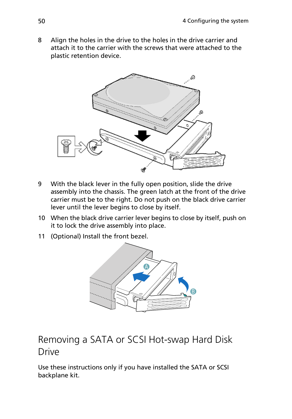 Removing a sata or scsi hot-swap hard disk drive | Acer Altos R510 User Manual | Page 62 / 198