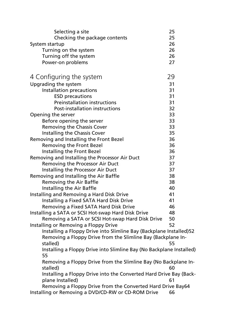 4 configuring the system 29 | Acer Altos R510 User Manual | Page 8 / 198