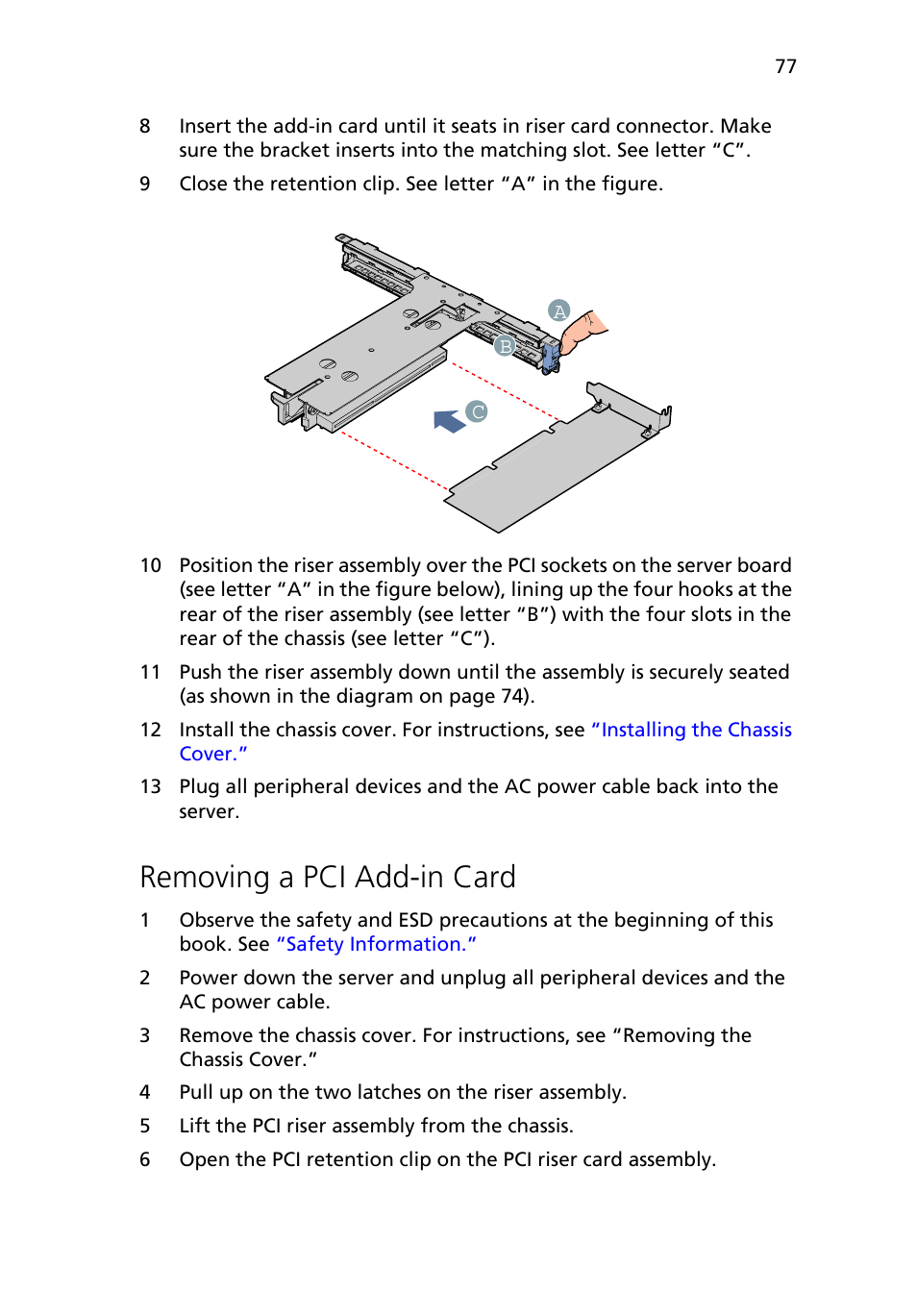 Removing a pci add-in card | Acer Altos R510 User Manual | Page 89 / 198