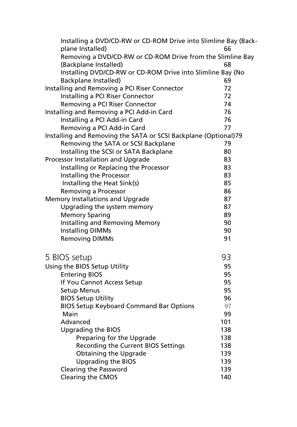 5 bios setup 93 | Acer Altos R510 User Manual | Page 9 / 198