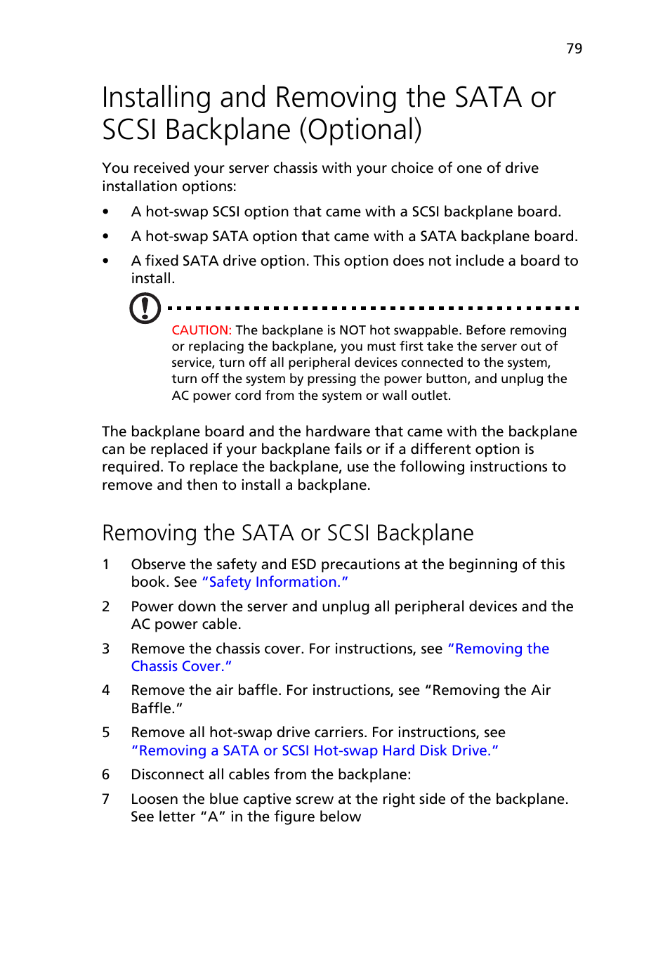 Removing the sata or scsi backplane | Acer Altos R510 User Manual | Page 91 / 198