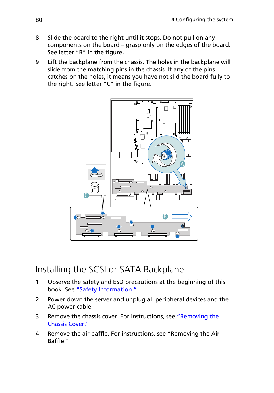 Installing the scsi or sata backplane | Acer Altos R510 User Manual | Page 92 / 198