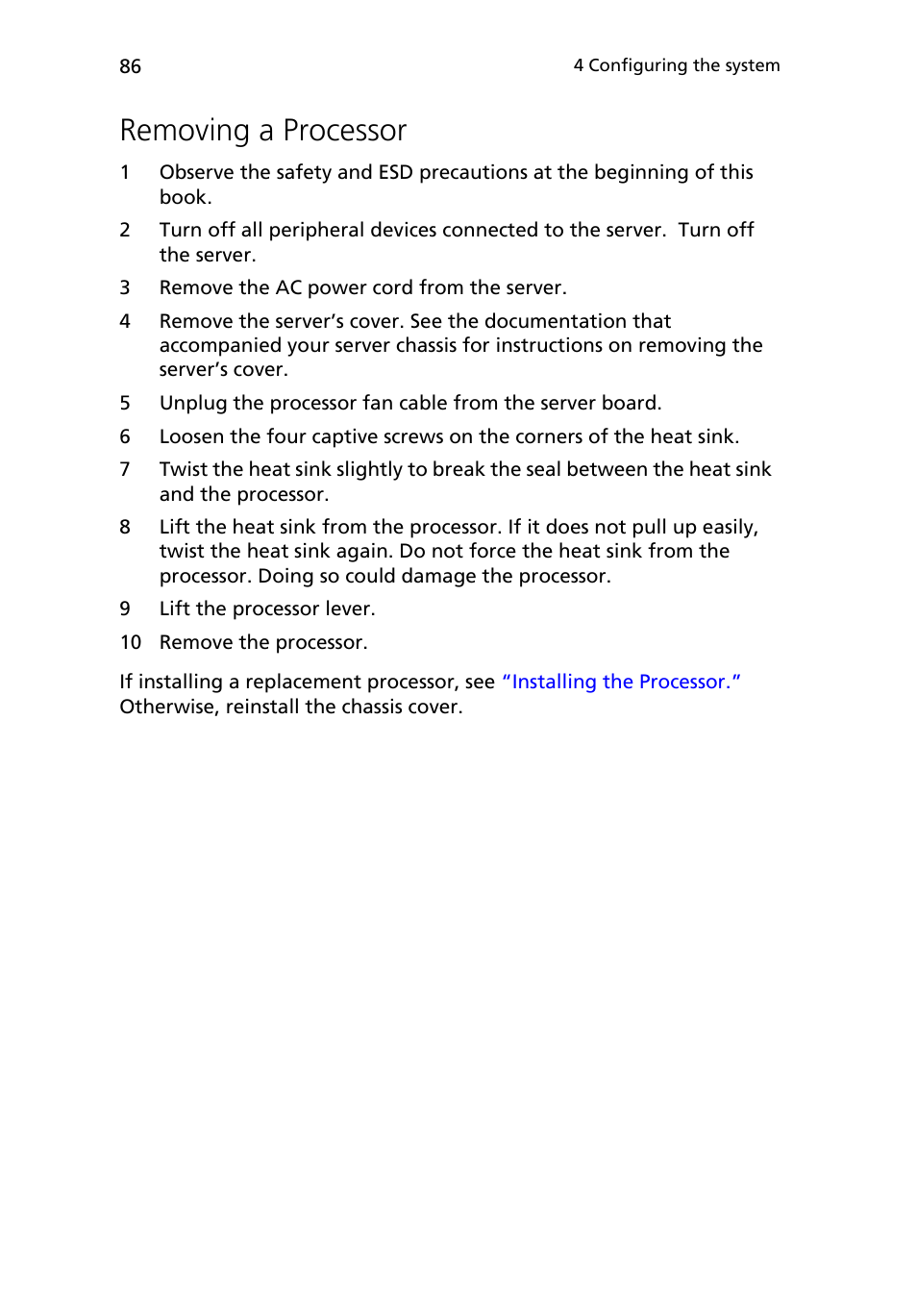 Removing a processor | Acer Altos R510 User Manual | Page 98 / 198