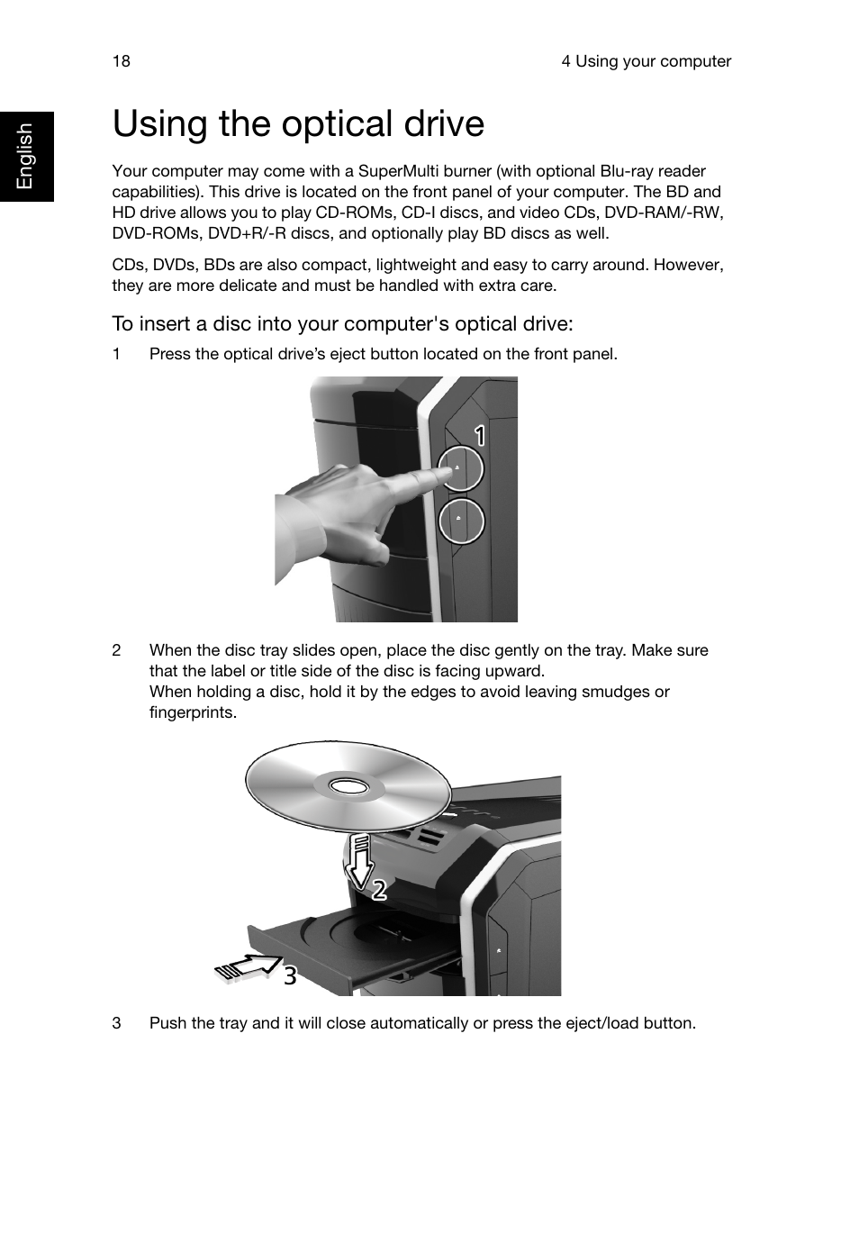 Using the optical drive | Acer Predator G3620 User Manual | Page 28 / 52