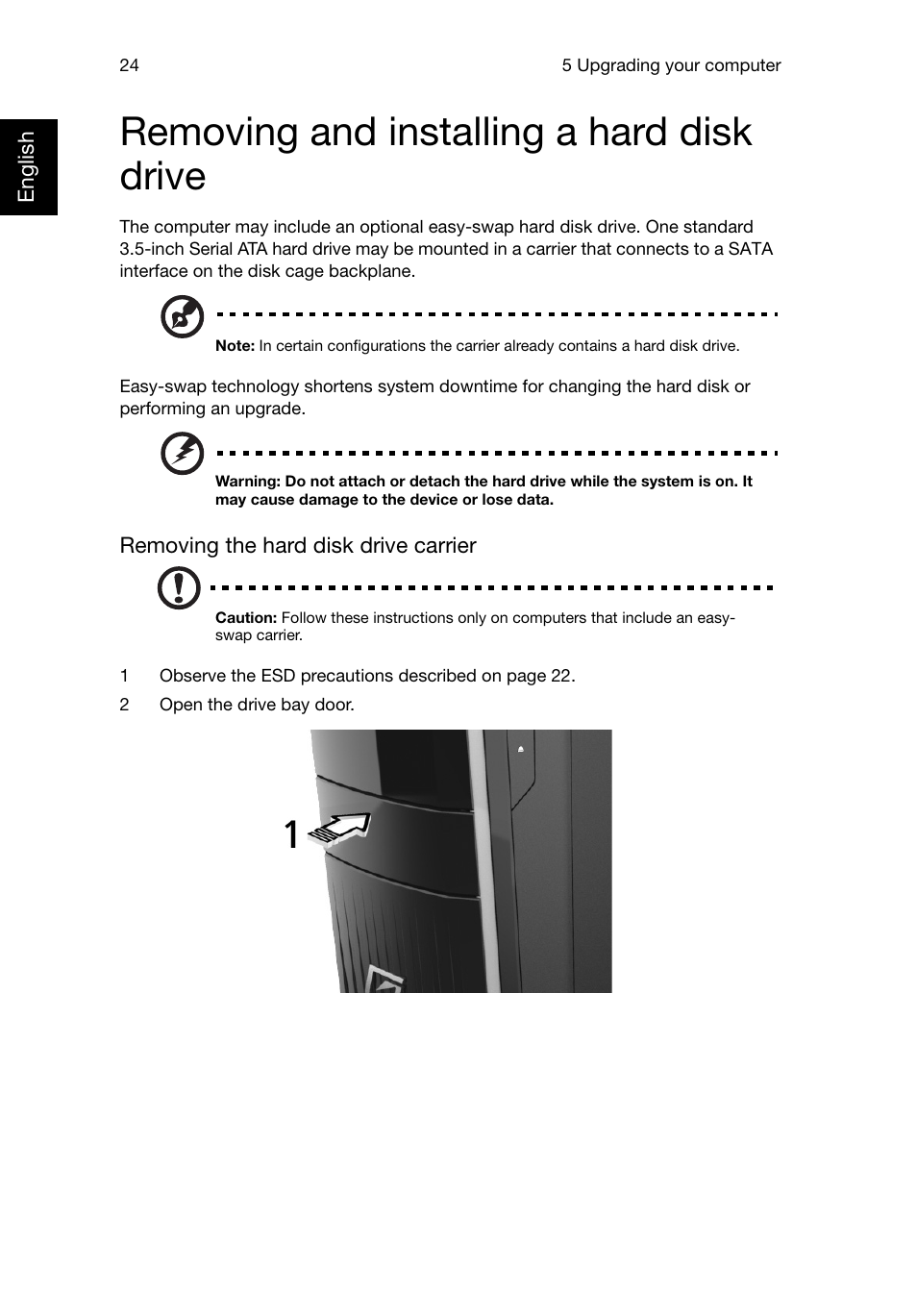 Removing and installing a hard disk drive | Acer Predator G3620 User Manual | Page 34 / 52