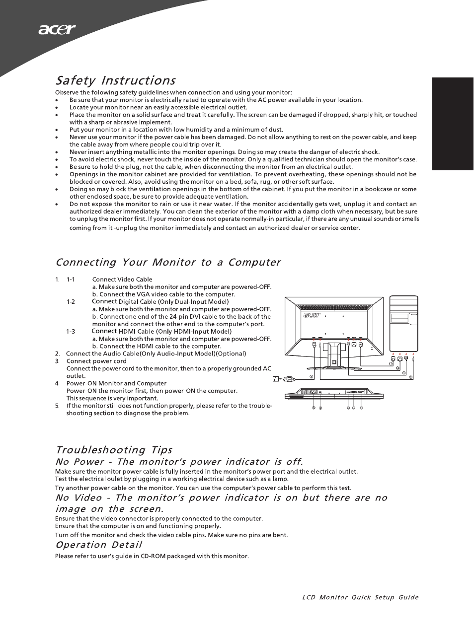 Acer G235HL User Manual | 2 pages