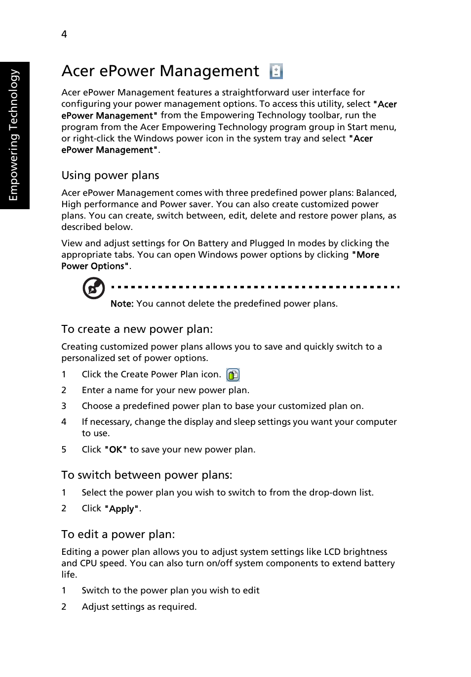 Acer epower management | Acer Extensa 5010 User Manual | Page 22 / 111