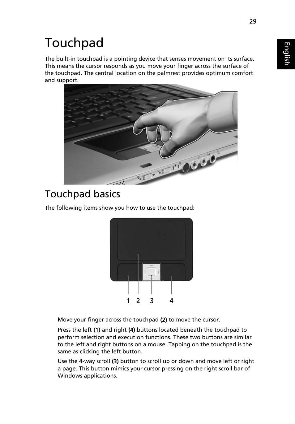 Touchpad, Touchpad basics | Acer Extensa 5010 User Manual | Page 47 / 111