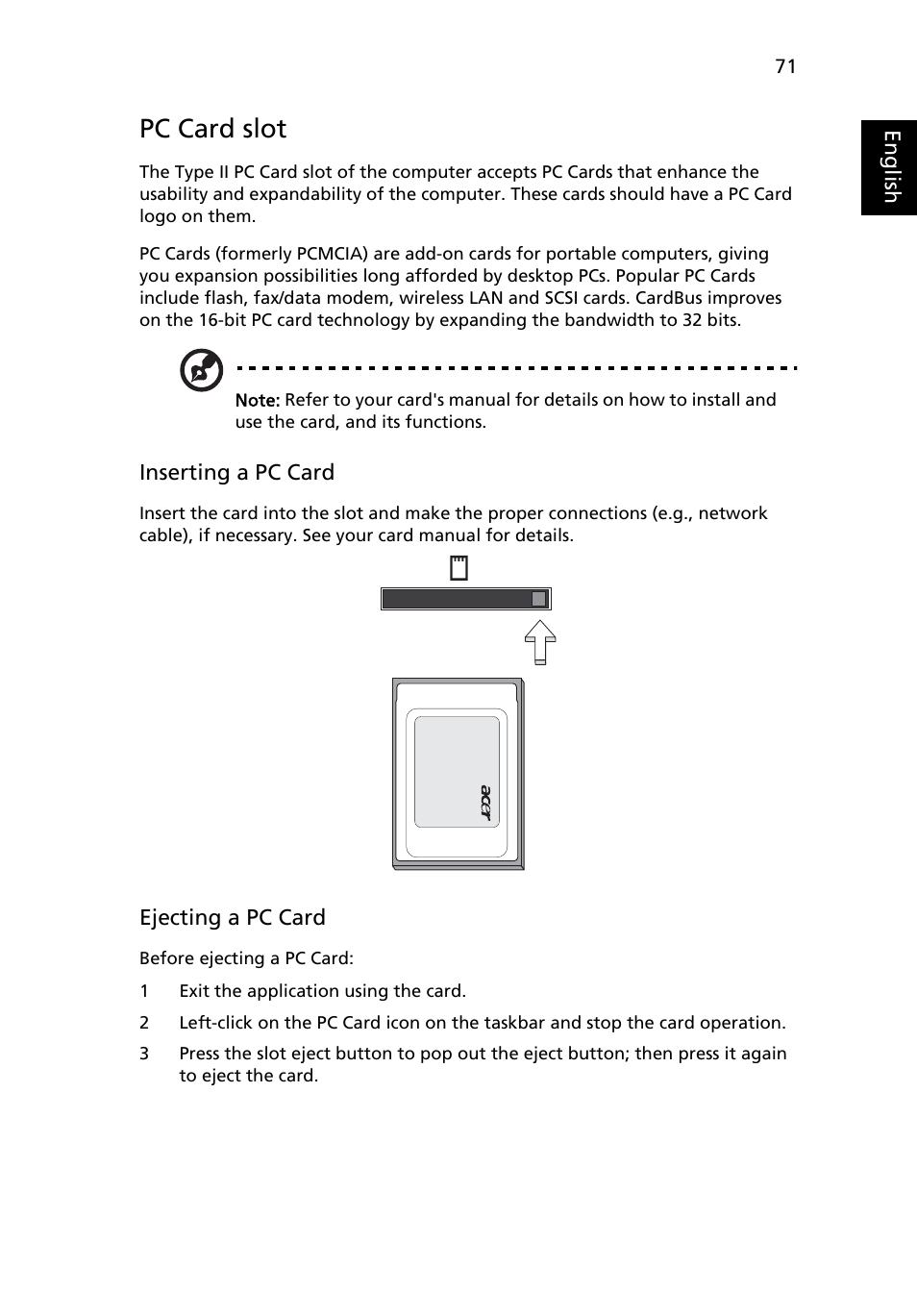 Pc card slot | Acer Extensa 5010 User Manual | Page 89 / 111