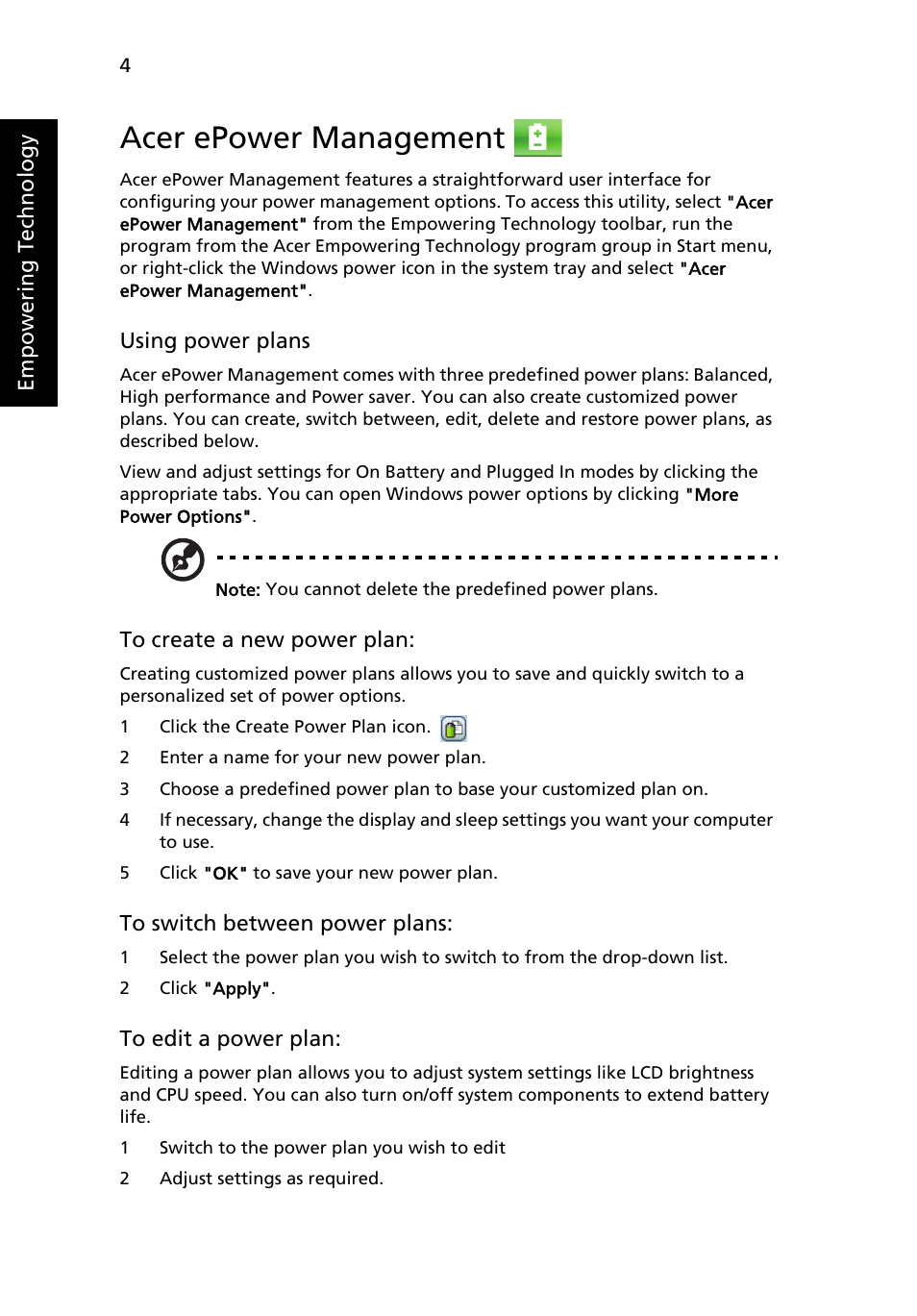 Acer epower management | Acer Aspire 4715Z User Manual | Page 24 / 105