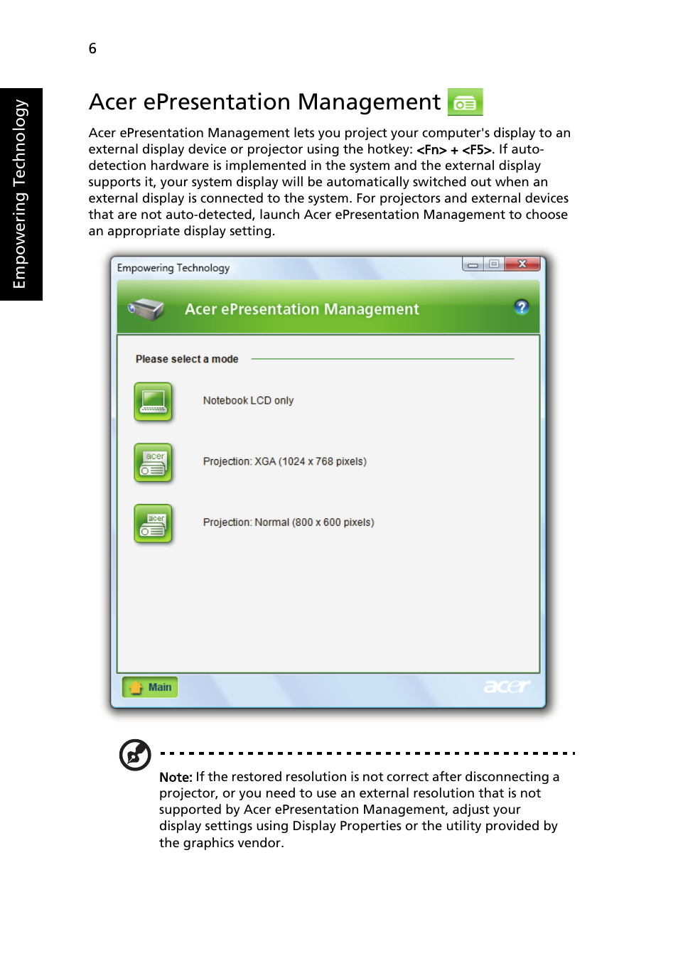 Acer epresentation management | Acer Aspire 4715Z User Manual | Page 26 / 105