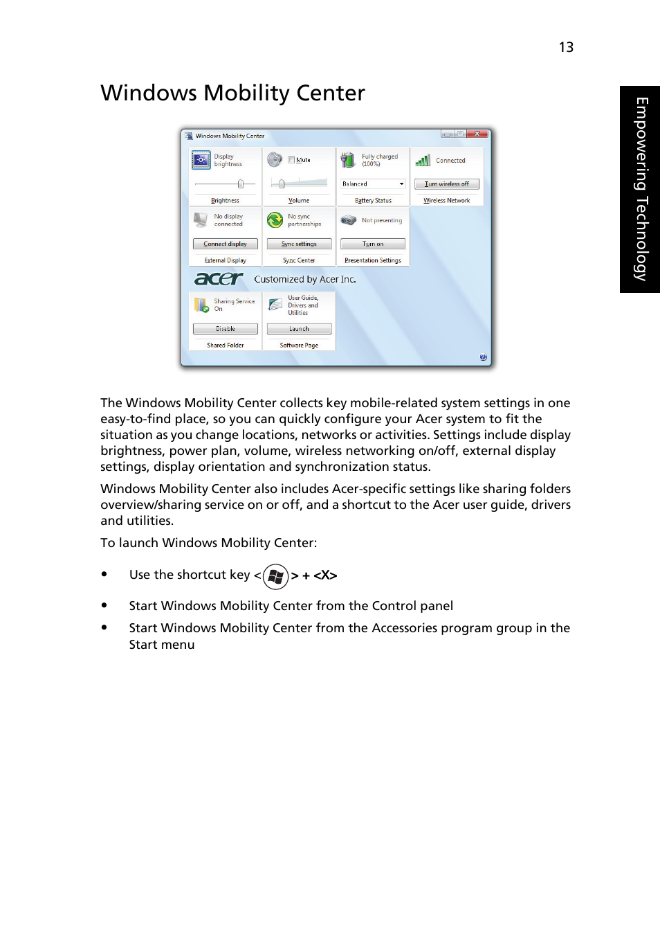 Windows mobility center | Acer Aspire 4715Z User Manual | Page 33 / 105