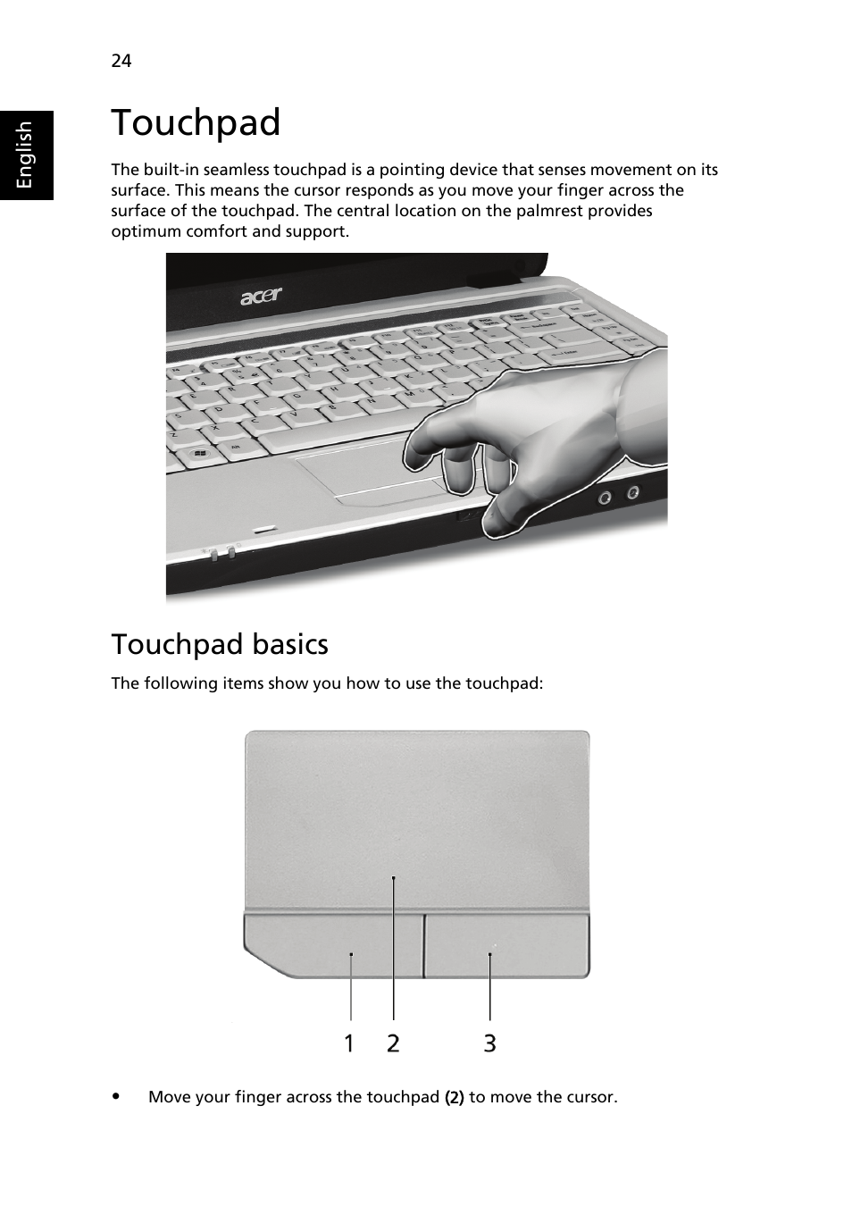 Touchpad, Touchpad basics | Acer Aspire 4715Z User Manual | Page 44 / 105