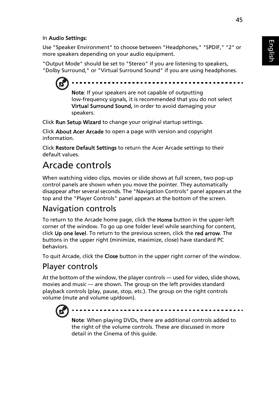 Arcade controls, Navigation controls, Player controls | Virtual keyboard | Acer Aspire 4715Z User Manual | Page 64 / 105