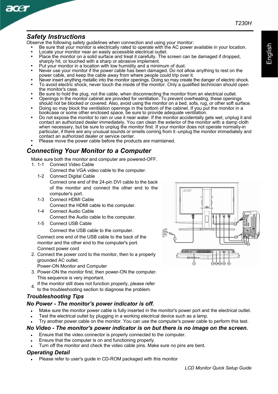 Acer T230H User Manual | 5 pages