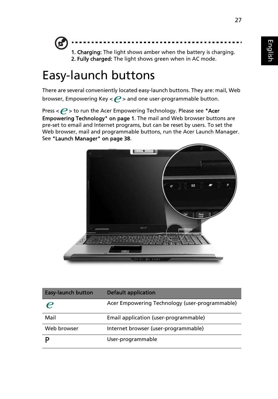 Easy-launch buttons | Acer Aspire 9420 User Manual | Page 47 / 109