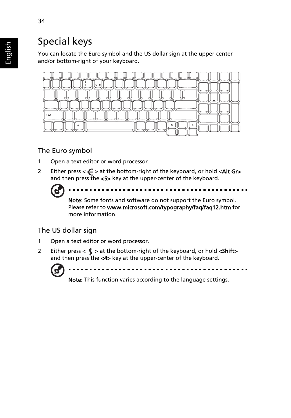 Special keys | Acer Aspire 9420 User Manual | Page 54 / 109