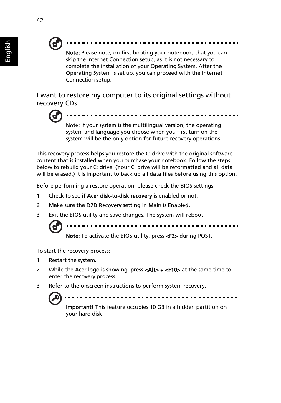 English | Acer Aspire 9420 User Manual | Page 62 / 109