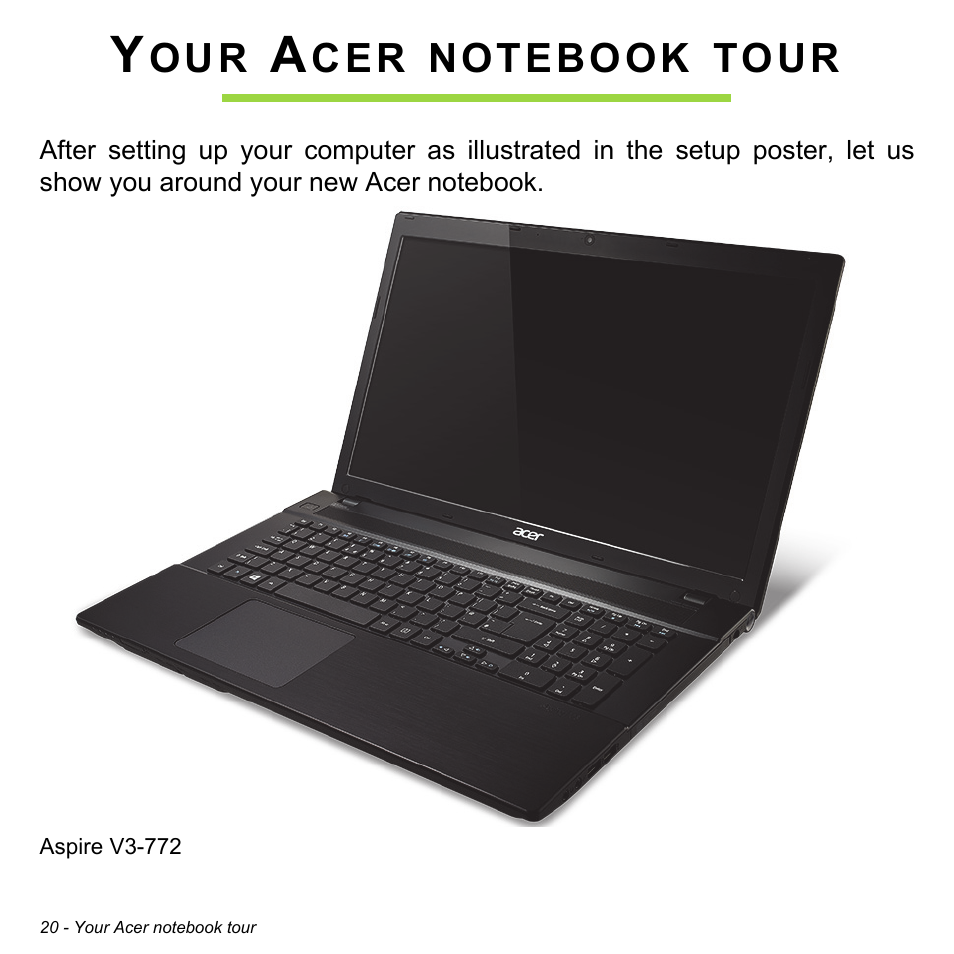 Your acer notebook tour | Acer Aspire V3-772G User Manual | Page 20 / 109