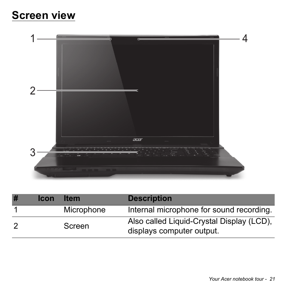 Screen view | Acer Aspire V3-772G User Manual | Page 21 / 109